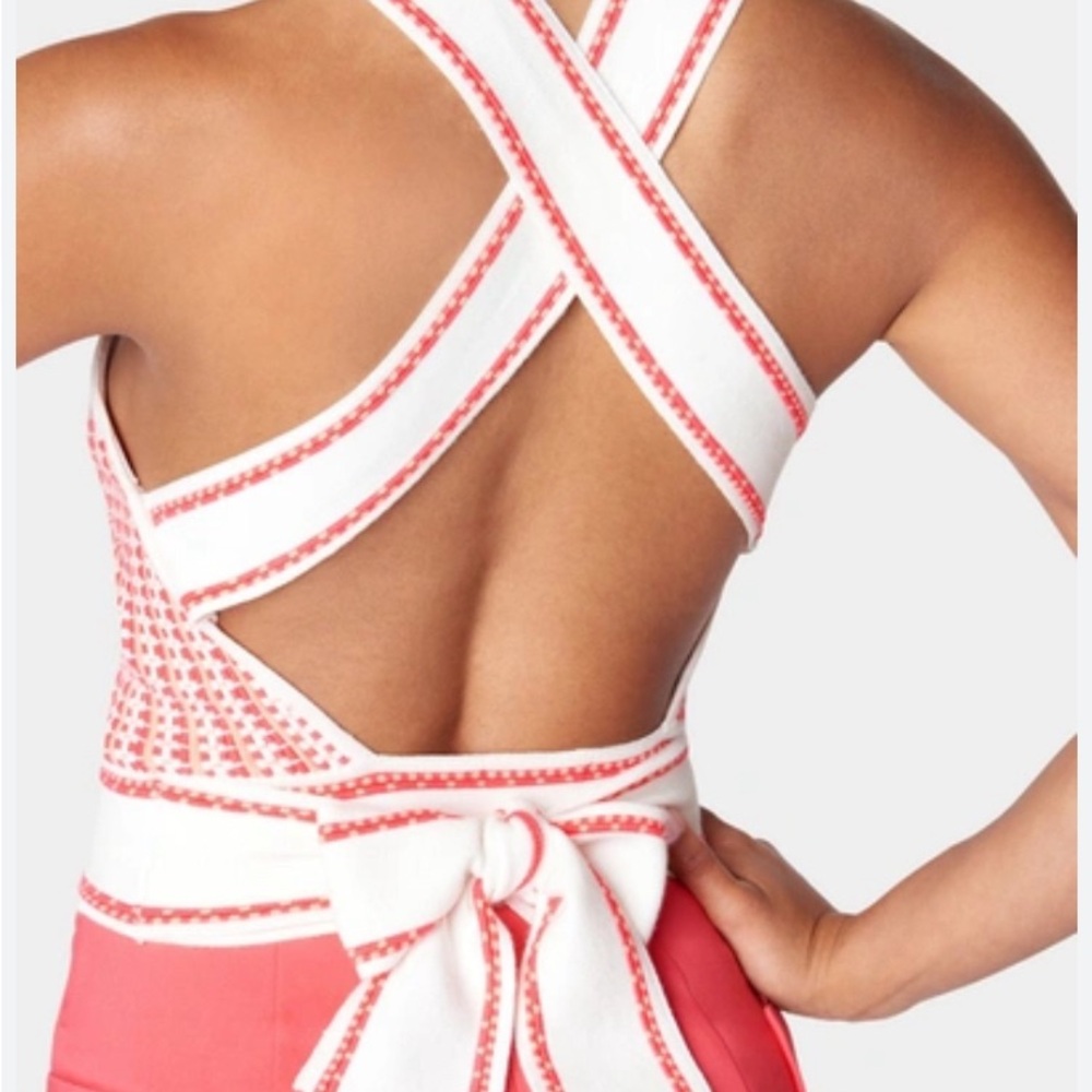 Bebe XS Open Back Multi Knit Sweater Halter Top,